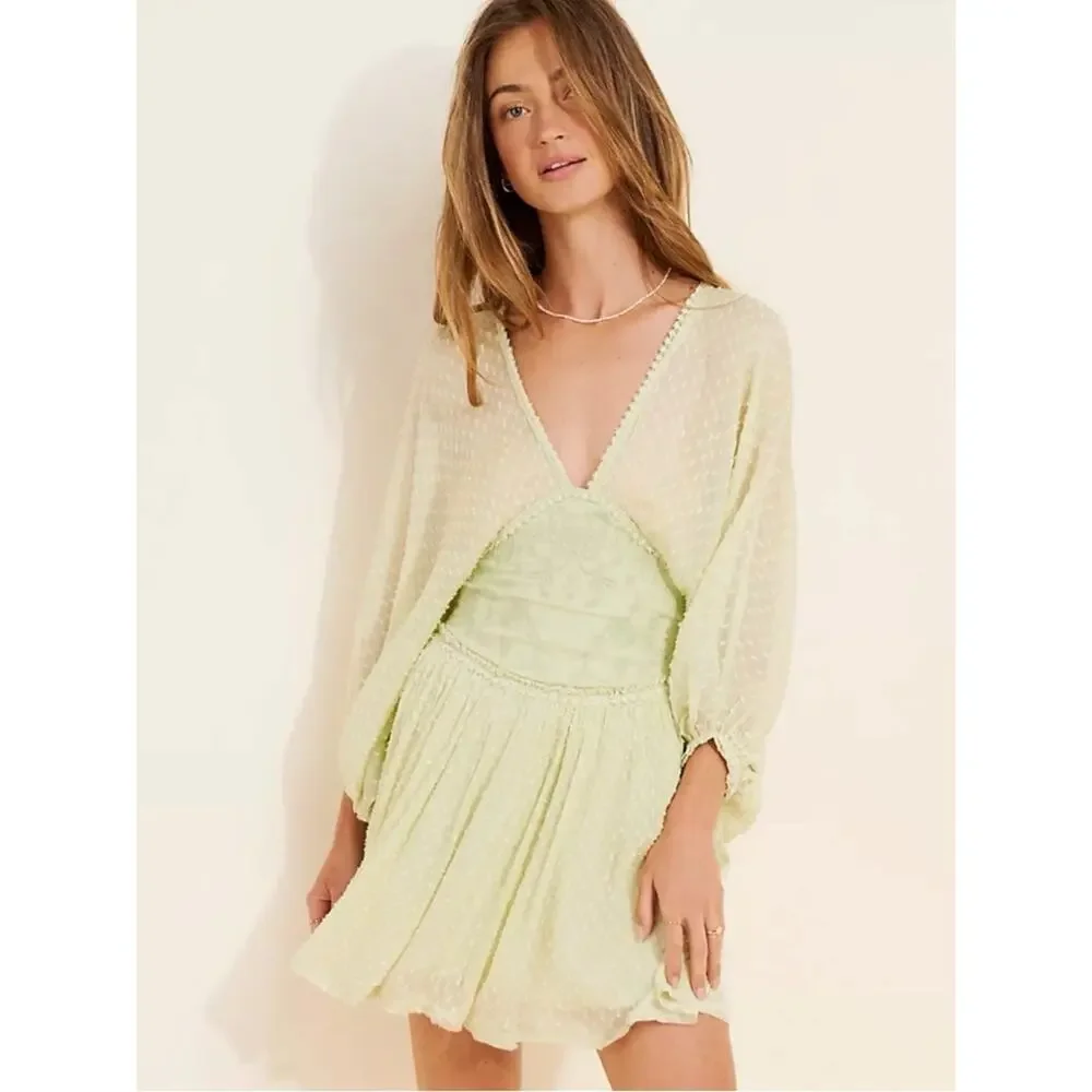 Free People Bohemian Ethereal Cottage Sweet Dreams Mini Dress Frozen Dew Size XL